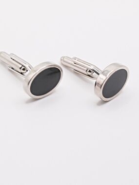 Men's Black Onyx Silver-Tone Cuff Links Brand New